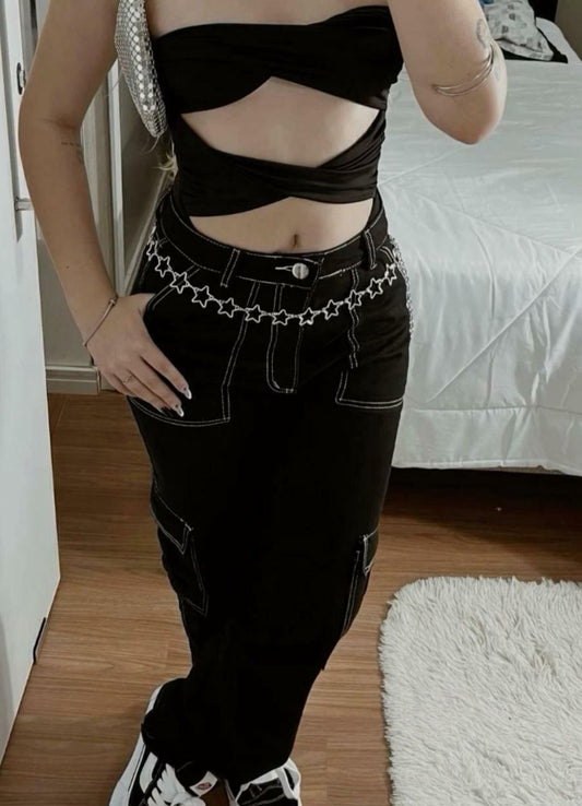 Calça cargo costura branca